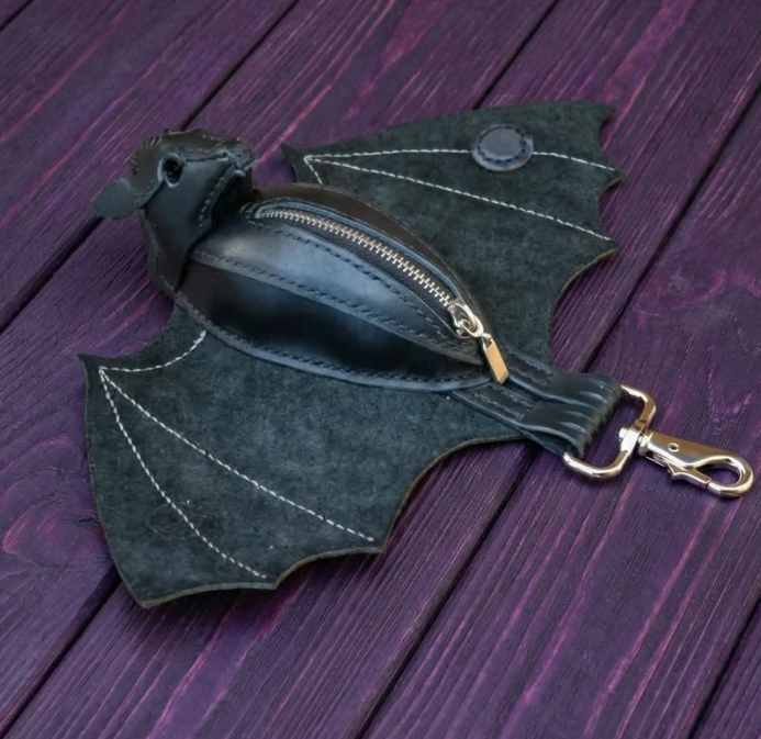 Bat Coin Pouch - Wings Open with Zipper Detail